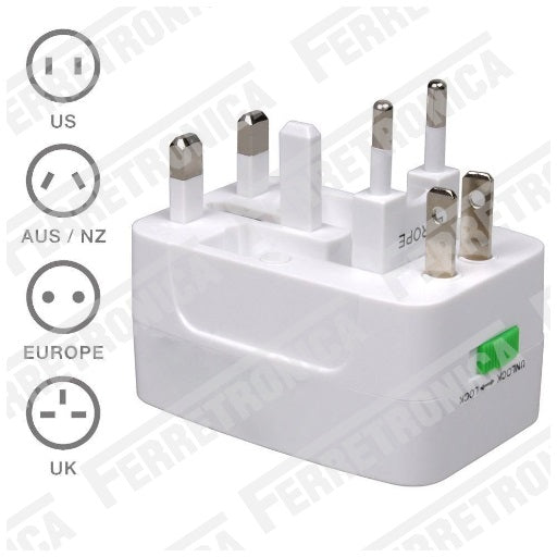 Adaptador Universal Viajero de varios enchufes UK - AUS - NZ - US - Europa, Ferretrónica