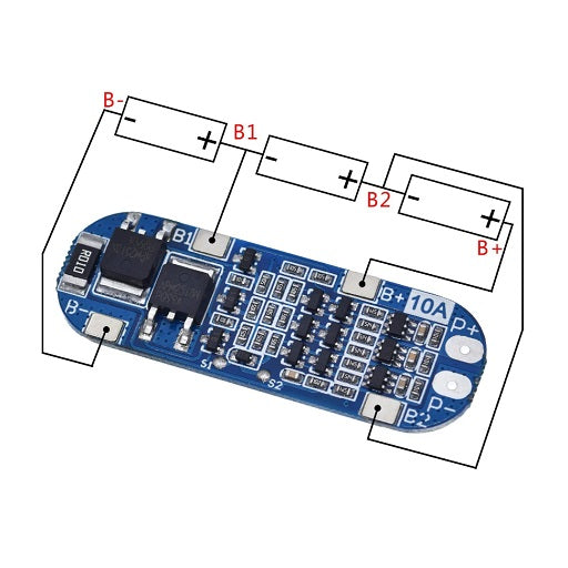 Conexion Modulo de Carga y descarga con balanceador de baterias de Litio Lipo 18650 de 3 Celdas 3S 10A HX-3S-FL10A-A 11.1V Sobrecarga de Pilas Litio, Ferretronica