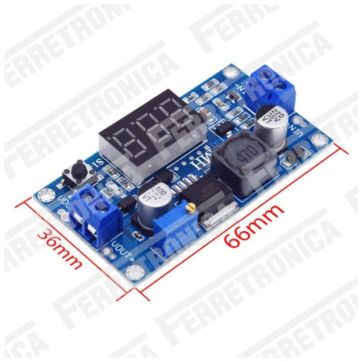 Dimensiones Modulo XL6009 Step Up DC-DC 5V ~ 35V con Voltimetro Elevador de Voltaje, Ferretrónica
