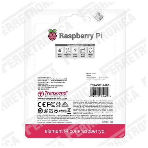 memoria micro sd oficial raspberry pi element14 16gb clase 10 original, ferretrónica