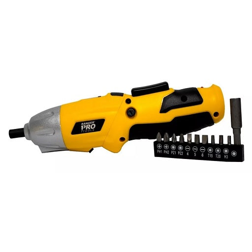 Destornillador Inalambrico Ranger PRO con 12 Piezas - Atornillador 4V de 220 RPM Compacto, Ferretrónica