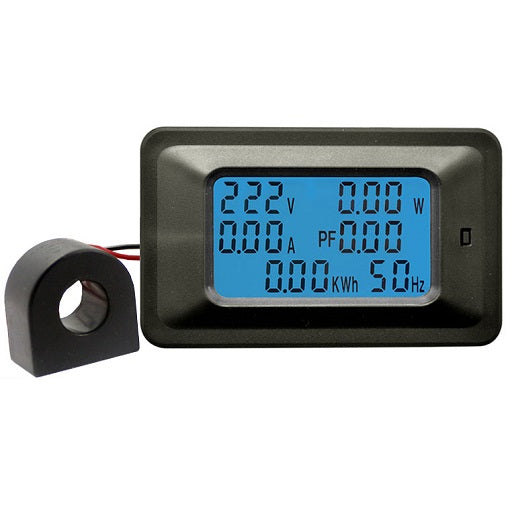 Voltimetro Amperimetro AC 250V - 100A + Vatimetro 22000W Mide Factor de Potencia, Consumo de Energia y Frecuencia de Trabajo, Ferretrónica