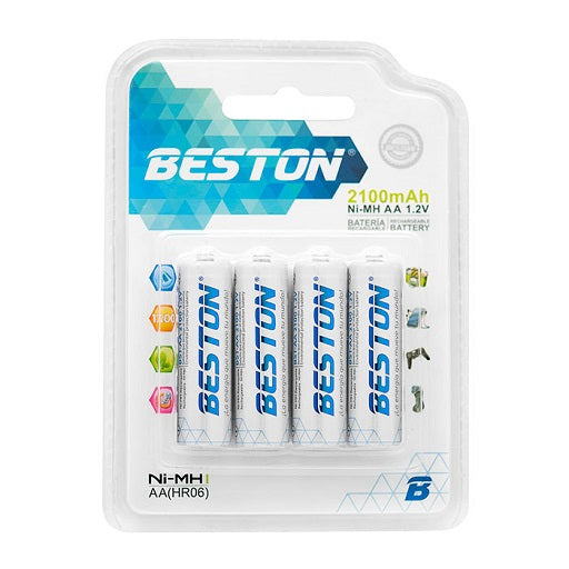 Bateria AA Recargable Beston 1.2V - 2100mA x 4 Pilas, Ferretrónica