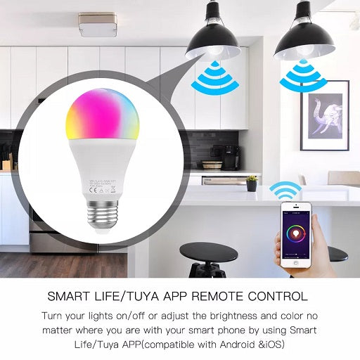 Bombillo Led Inteligente RGB 9W Rosca E27 por WiFi Cmpatible con Smart Life App y Tuya Bombilla Lampara Compatible con Amazon Alexa - Google Home, Ferretronica