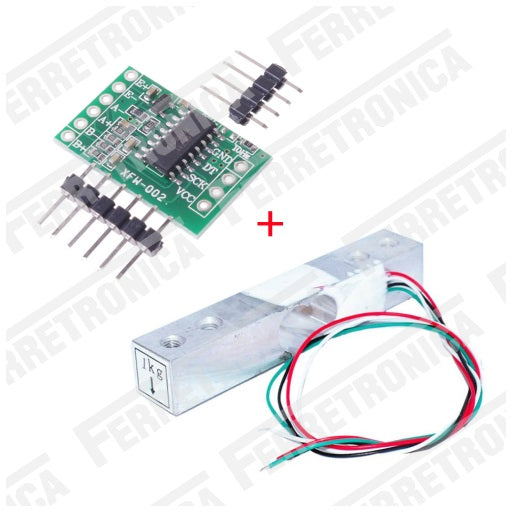 Celda de Carga 1Kg YZC-133 Sensor de Peso con Modulo Conversor Analogo a Digital de 24 Bits HX711, Ferretrónica