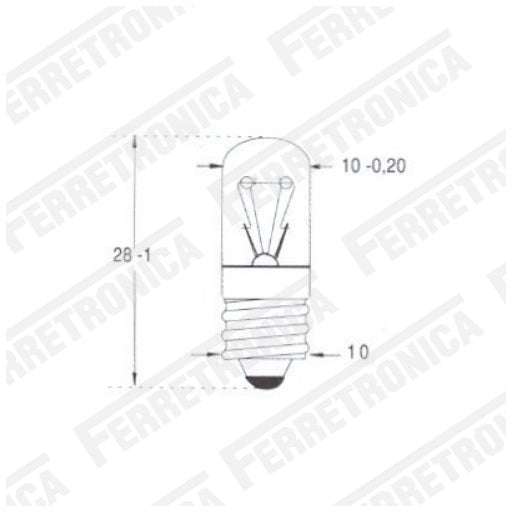 Dimensiones Bombillo de Linterna 6V Tubular - Rosca E10 para proyectos y circuitos basicos educativos, compatible con porta lampara, roceta, portalampara con rosca E10, Ferretrónica
