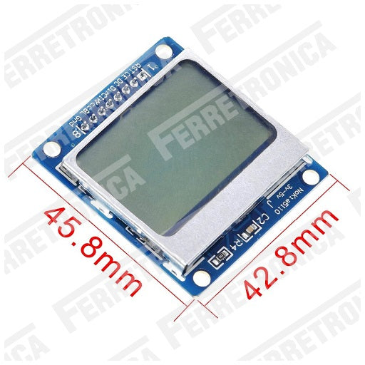 Dimensiones LCD Nokia 5110 1.5 Pulgadas 84 x 48 Pixel con Retroiluminacion, Ferretrónica