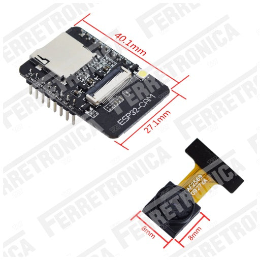 Dimensiones ESP32 CAM Modulo WiFi con Bluetooth y Camara OV2640 2MP ESP32-CAM + Cámara OV2640 ESP 32 CAM, Ferretrónica