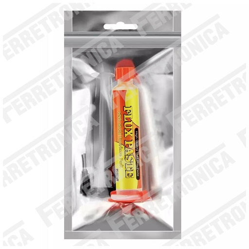 Flux en Pasta para Soldar en Jeringa de 20 gr con aceite de colofonia utilizado en BGA Reballing PCB SMD PGA, Ferretrónica