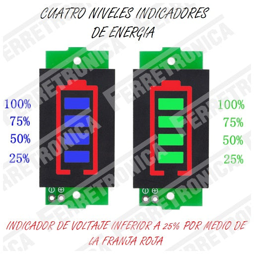Indicador de Bateria Litio Lipo Ajustable de 1S ~ 8S - 3V ~ 34V Una celda ~ Ocho Celdas, Ferretrónica