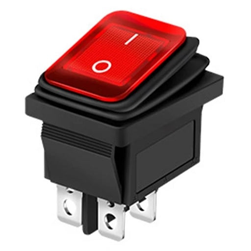 Interruptor Balancin Piloto Grande Con Protector 4P- 2P para Chasis de 4 Pines y 2 Posiciones - Switch 2 Polos y 1 Tiro Sw Piloto con proteccion de caucho impermeable resistente al agua y a la interperie, Ferretronica
