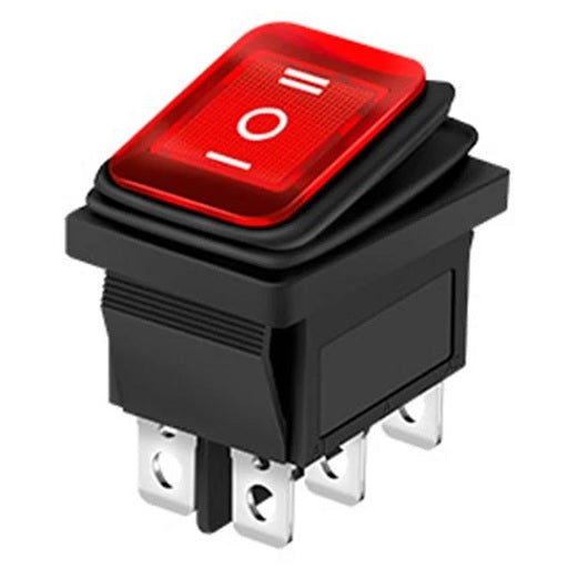 Interruptor Balancin Piloto Grande Con Protector 6P- 3P para Chasis de 6 Pines y 3 Posiciones - Switch 2 Polos y 2 Tiros Sw Piloto con proteccion de caucho impermeable resistente al agua y a la interperie, Ferretronica