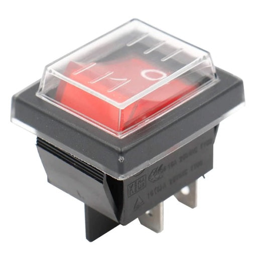 Interruptor Piloto Balancin Grande Con Protector 4P- 2P para Chasis de 4 Pines y 2 Posiciones - Switch 2 Polos y 1 Tiro Sw Piloto con proteccion de caucho impermeable resistente al agua y a la interperie, Ferretronica