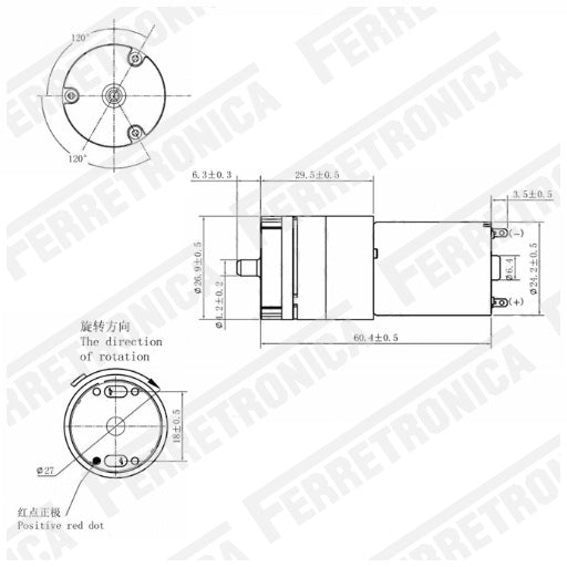 Medidas Mini bomba de aire 6V con una terminal de salida, utilizado en acuarios y proyectos de bricolaje, ferretrónica