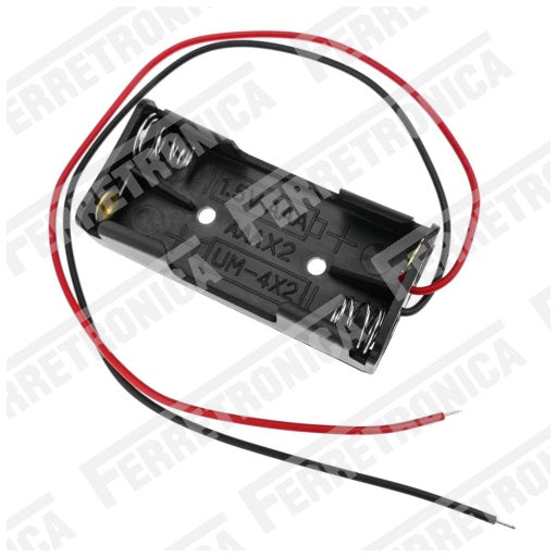 Porta Pila para 2 Baterias AAA con Cable Conexion Serie Portapilas AAA x 2, Ferretrónica