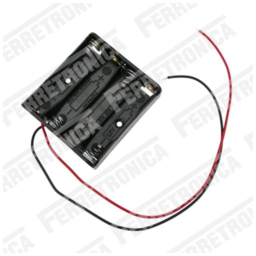 Porta Pila para 4 Baterias AAA con Cable Conexion Serie Porta pilas AAA x 4, Ferretrónica