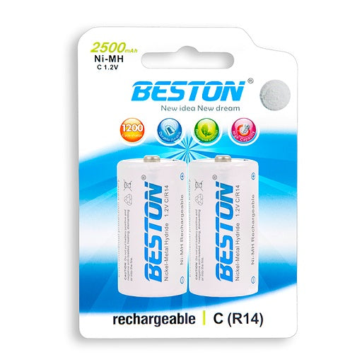 Set de baterias recargables Tipo C x 2 pilas beston 2500mA, ferretrónica