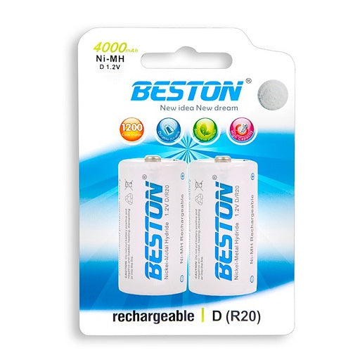 Set de baterias recargables Tipo D x 2 pilas beston 4000mA, ferretrónica