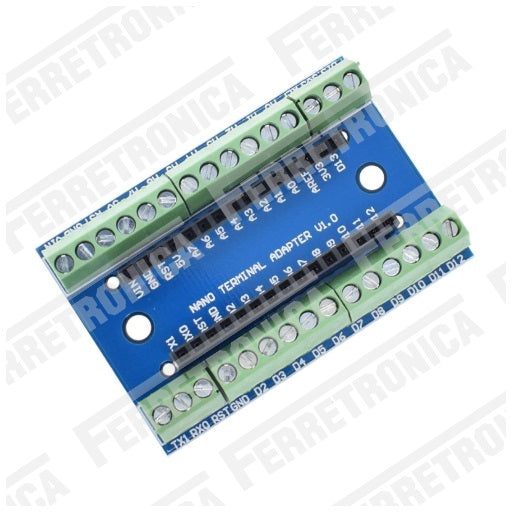 Shield Base Adaptador para Arduino Nano V3.0 con Borneras, Ferretrónica