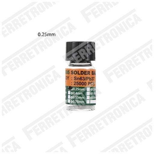 Soldadura de Estaño en Bolas - Esferas 0.25mm Sn63-Pb37 para reparacion de Circuitos impresos PCB - BGA Reballing, Ferretrónica