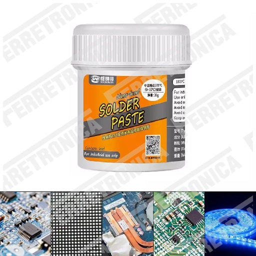 Soldadura de Estaño en Pasta 20 gr en Pote Sn63-Pb37 Estaño 63% Plomo 37% apto para BGA Reballing, Ferretrónica