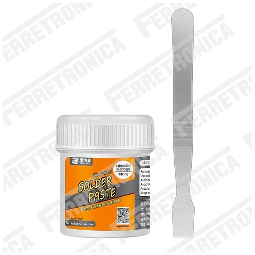 Soldadura de Estaño en Pasta 20 gr en Pote con pala de aplicacion Sn63-Pb37 Estaño 63% Plomo 37% apto en BGA Reballing, Ferretrónica