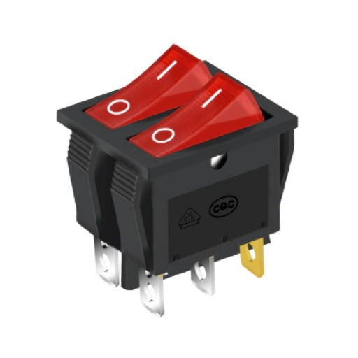 Switch Interruptor Balancin Doble Con Piloto 6P- 2P para Chasis de 6 Pines y 2 Posiciones - Por Cada SW 1 Polo y 1 Tiro Sw Piloto, Ferretronica