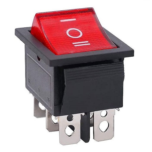 Switch Interruptor Balancin Grande Con Piloto 6P- 3P para Chasis de 6 Pines y 3 Posiciones - 2 Polos y 2 Tiros Sw Piloto, Ferretronica