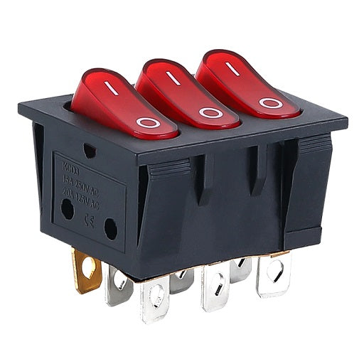 Switch Interruptor Balancin Triple Con Piloto 9P- 2P para Chasis de 9 Pines y 2 Posiciones - Por Cada SW 1 Polo y 1 Tiro Sw Piloto, Ferretronica