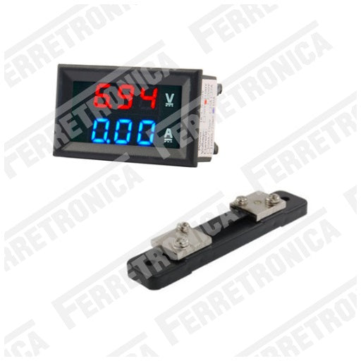 Voltimetro Amperimetro en DC (corriente continua) con capacidad 100V - 10A con resistencia shunt, ferretrónica