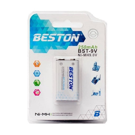 bateria 9v recargable 250 mA marca beston, Ferretrónica