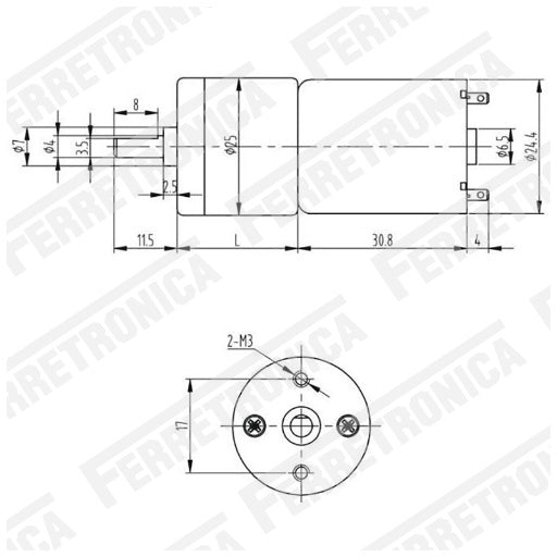 medidas motorreductor 6 Kg de torque 100 RPM piñones metalicos especial para robotica, ferretrónica